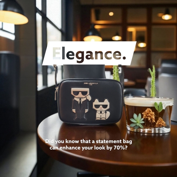 Karl Lagerfeld Black Camera Bag - Iconic Chopette Cat Guitar Strap Bag NWOT - Picture 2 of 16